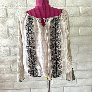 Max Studio Cream Peasant Blouse Sz L